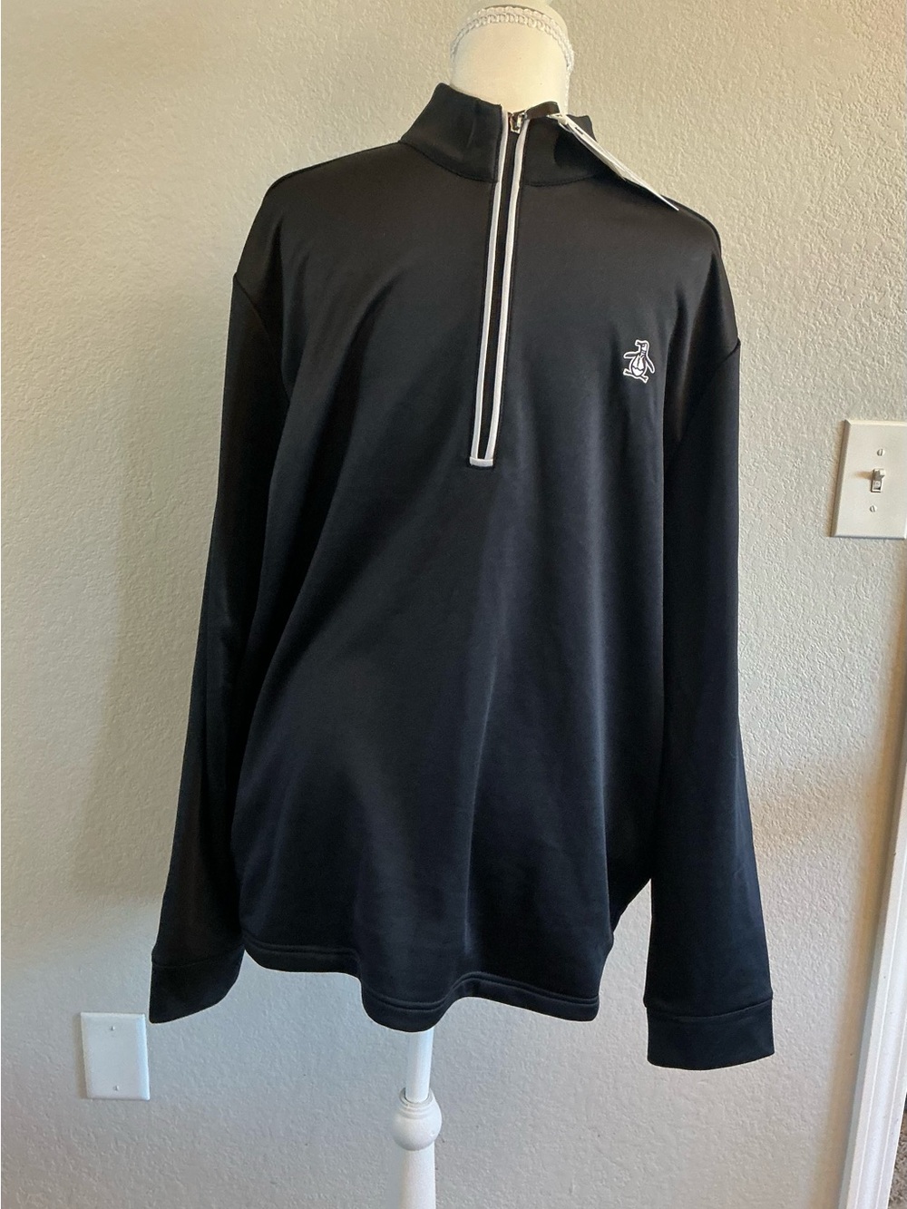 Original Penguin Golf Men's Large 1/4 Zip Pullover NWT Black